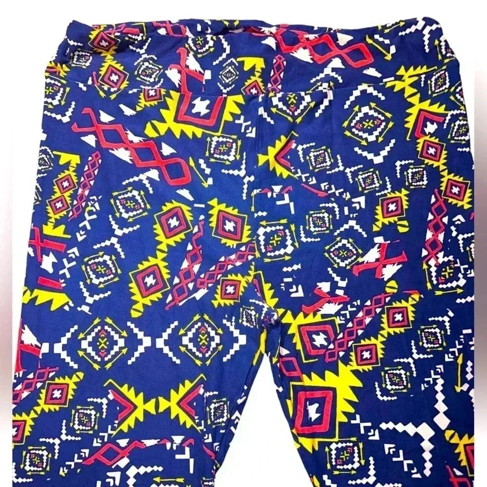 Lularoe TC2 plus size blue geometric leggings OG designer Patrick fit & quality!